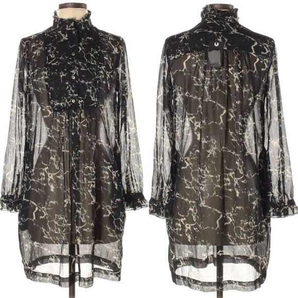 NWT Lucky Brand Sheer Marble-Print Ruffle Dress Size S - Picture 1 of 6